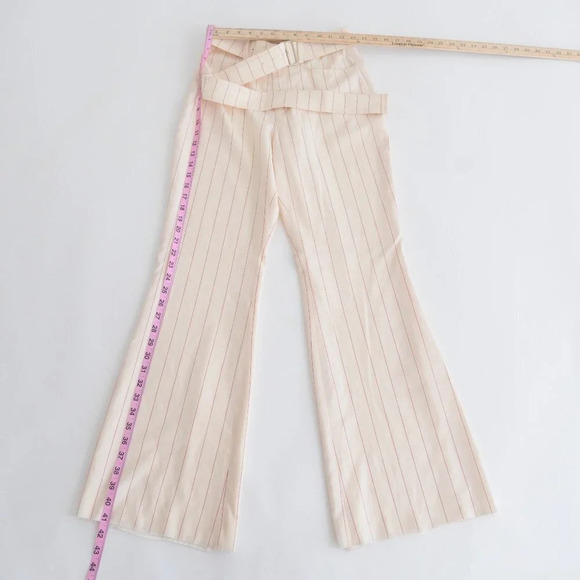 Orseund Iris Cream w Red Pinstripe Wide Leg Mid-Rise Crop Dress Pants Trousers 6 - Picture 4 of 14